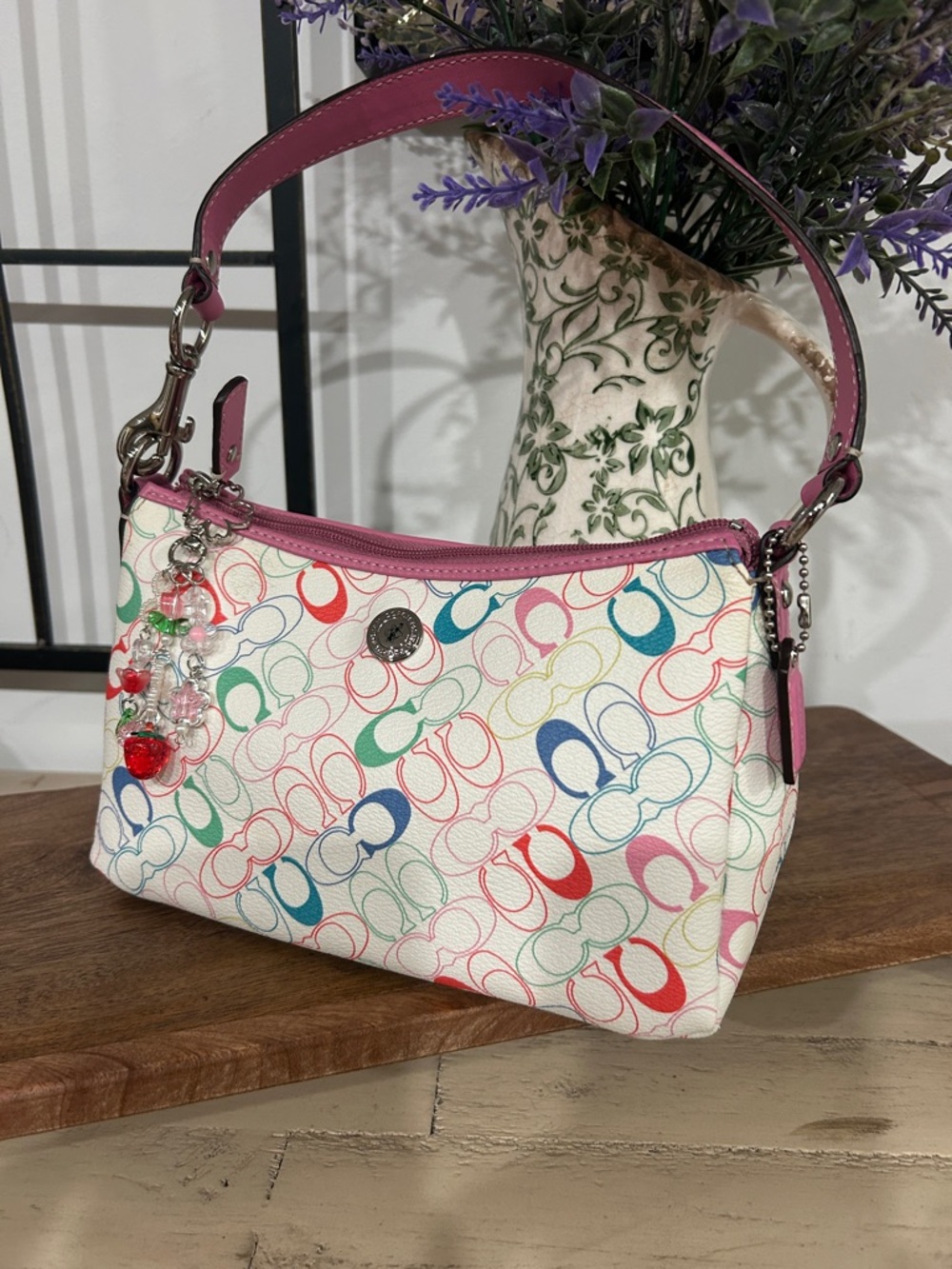 Coach Multicolor Signature Mini Shoulder Bag - Pink Trim